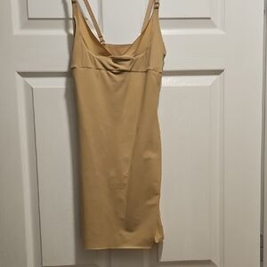 Flexees Tan Slip Mini Dress Cowl Neck